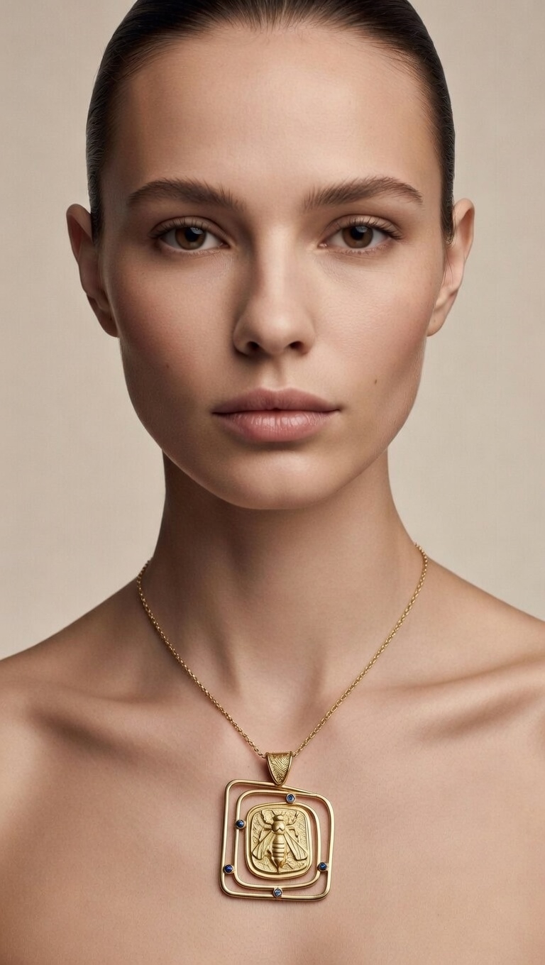 Bee Relief Square Frame Pendant Necklace