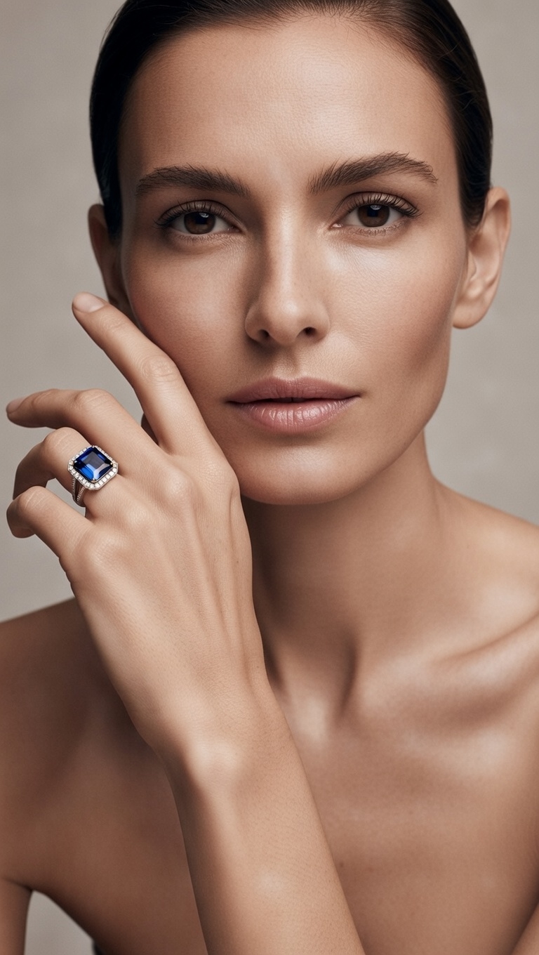 Emerald Cut Sapphire Halo Ring